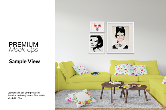 Throw Pillows Carpet & Frames Set in Product Mockups - product preview 3