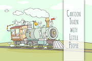 Cartoon train with little People