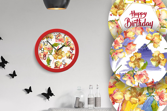 Watercolor yellow alstroemeria set in Illustrations - product preview 1