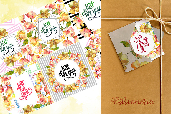 Watercolor yellow alstroemeria set in Illustrations - product preview 6