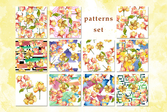 Watercolor yellow alstroemeria set in Illustrations - product preview 8