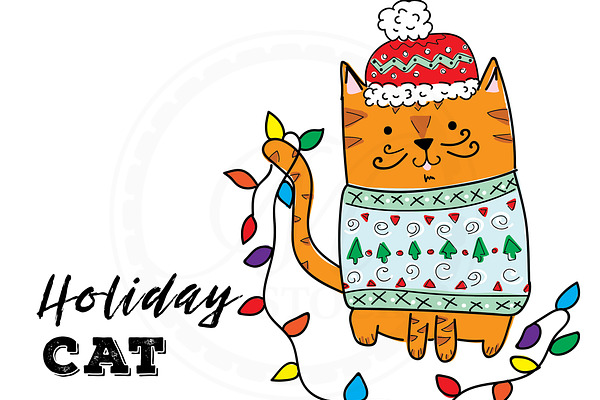 Holiday Cat Illustration