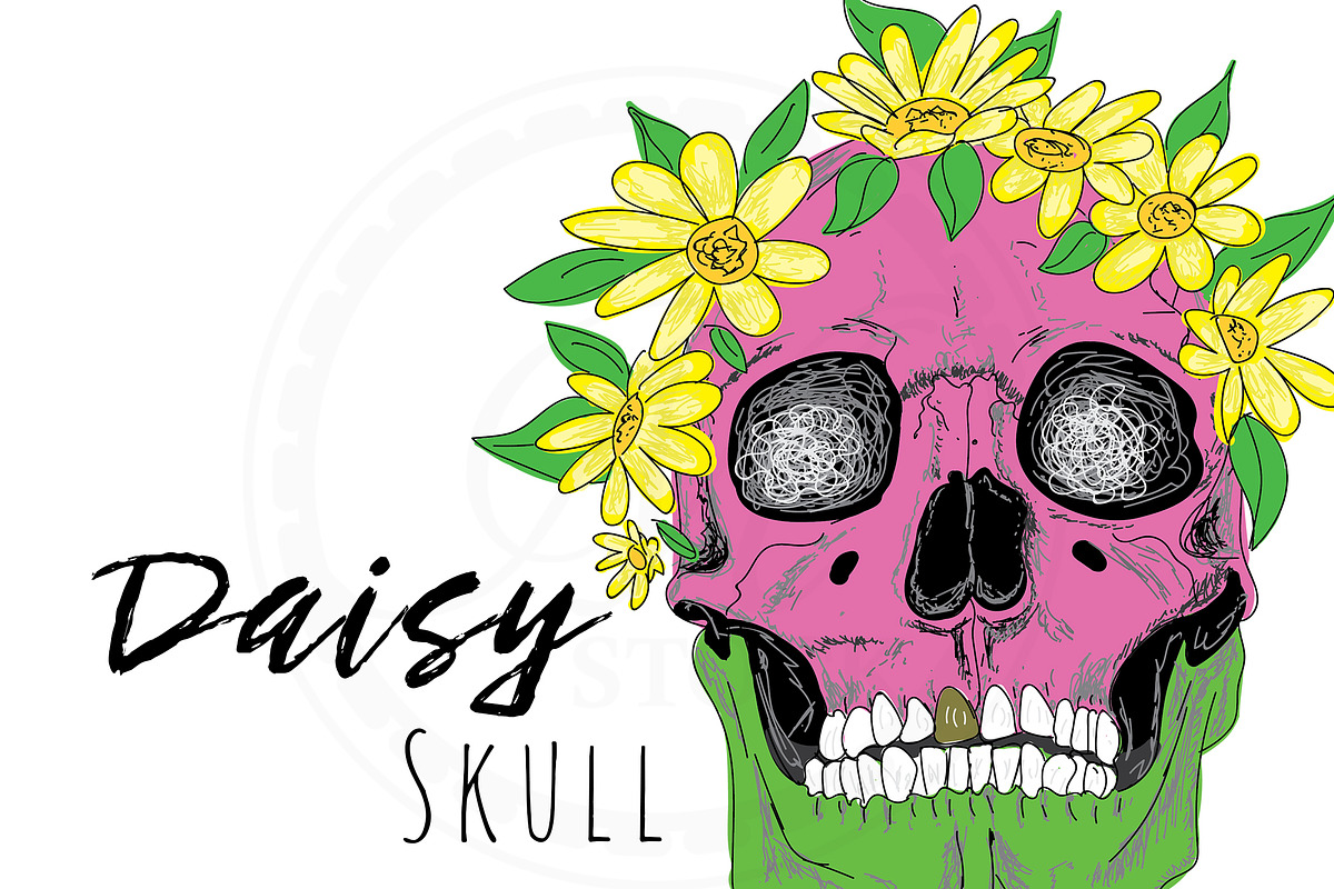 Daisy Floral Skull in Illustrations - product preview 8