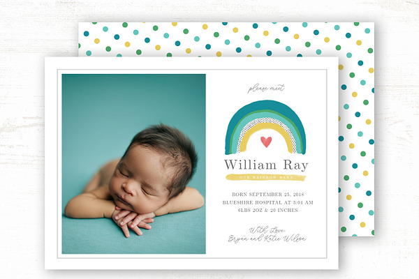 Rainbow Baby Birth Announcement Card