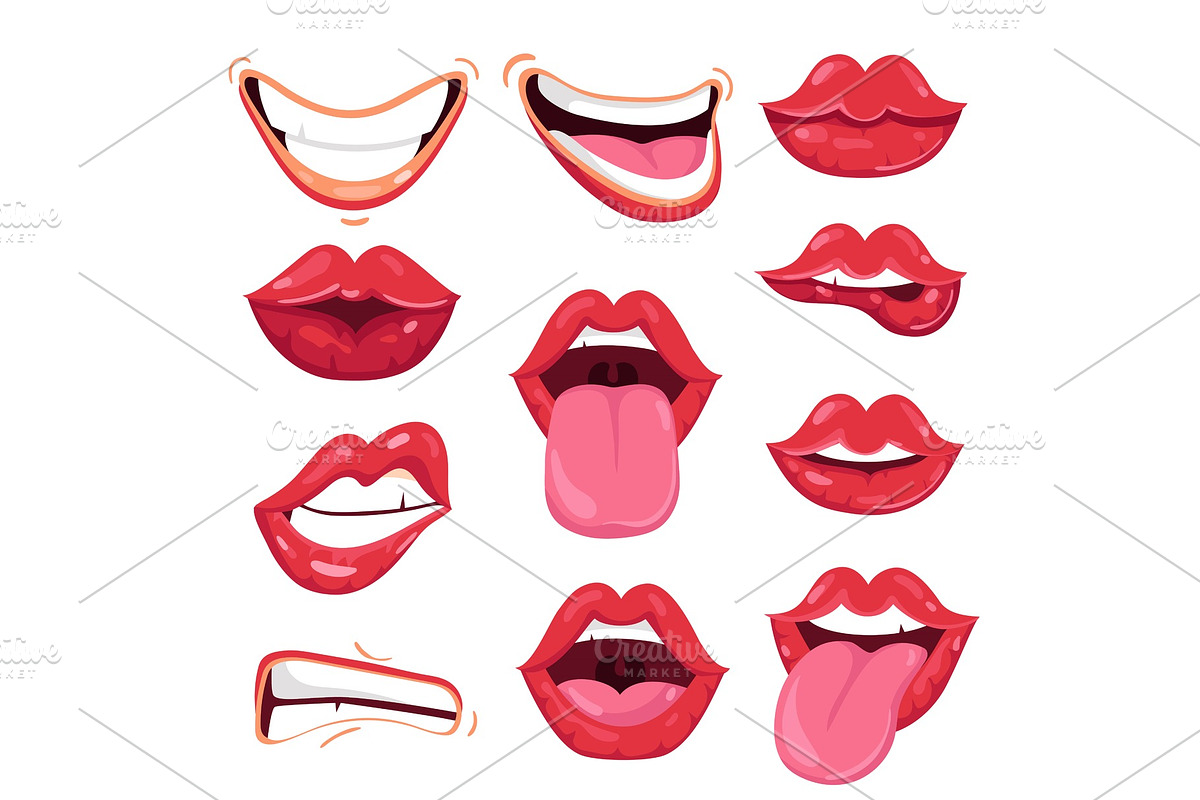 Set of playful cartoon red lips in Illustrations - product preview 8