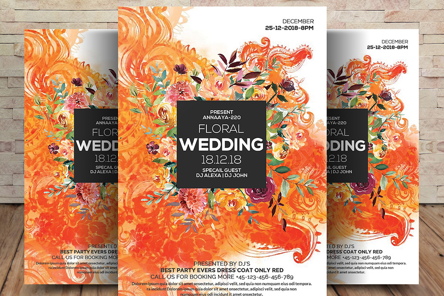 Floral Wedding Invitation Card in Flyer Templates - product preview 8