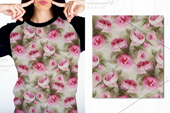Watercolor roses pattern in Patterns - product preview 6