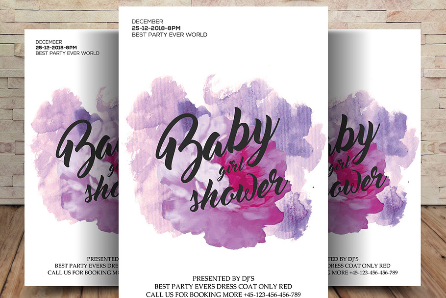 Baby Girl Shower Invitation in Flyer Templates - product preview 8