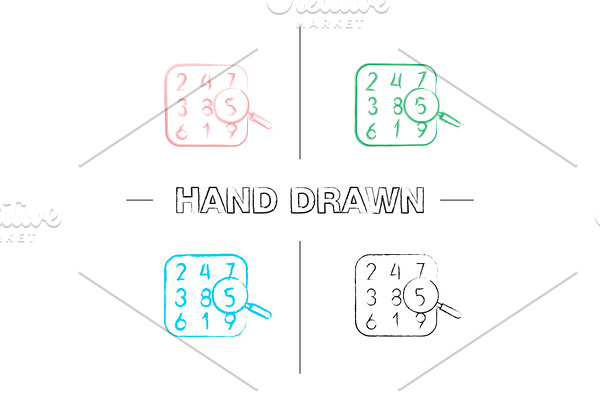 Number theory hand drawn icons set