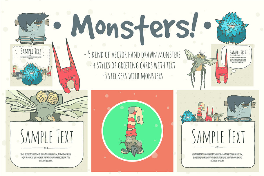 Set of Hand Drawn Vector Monsters in Illustrations - product preview 8