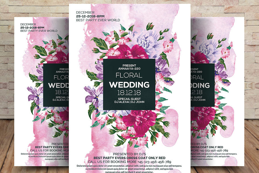 Floral Wedding Invitation Card in Wedding Templates - product preview 8