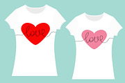 Word Love Red heart. T-shirt set.