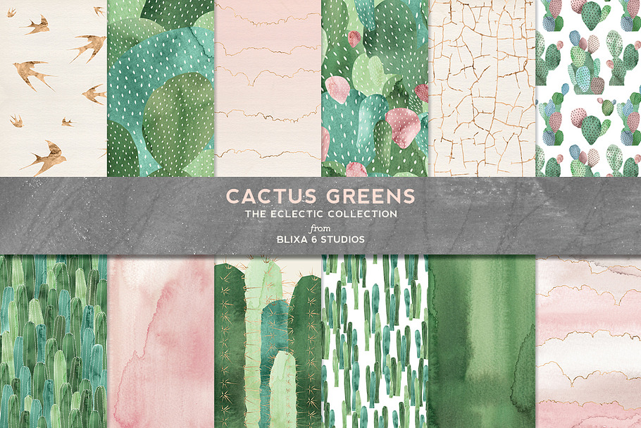 Cactus Greens Watercolor Graphics