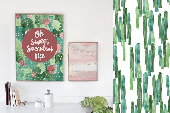 Cactus Greens Watercolor Graphics in Patterns - product preview 2