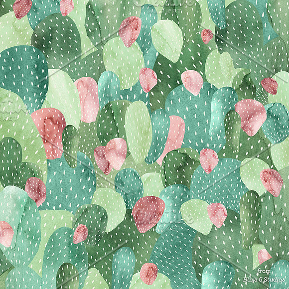 Cactus Greens Watercolor Graphics in Patterns - product preview 3