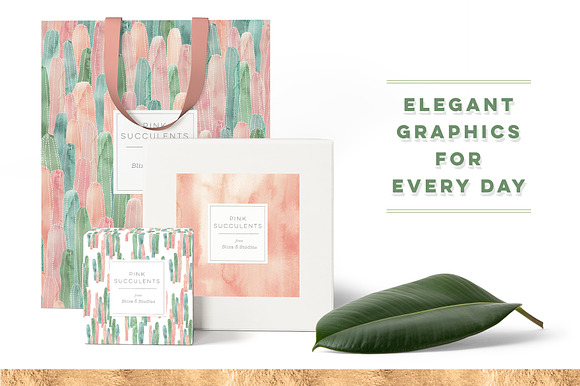Pink Succulents in Watercolor & Gold in Graphics - product preview 1