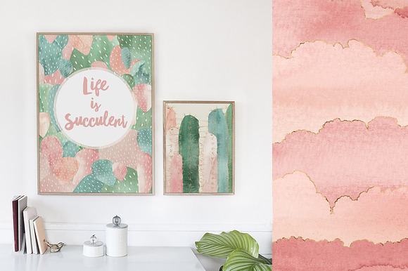 Pink Succulents in Watercolor & Gold in Graphics - product preview 2