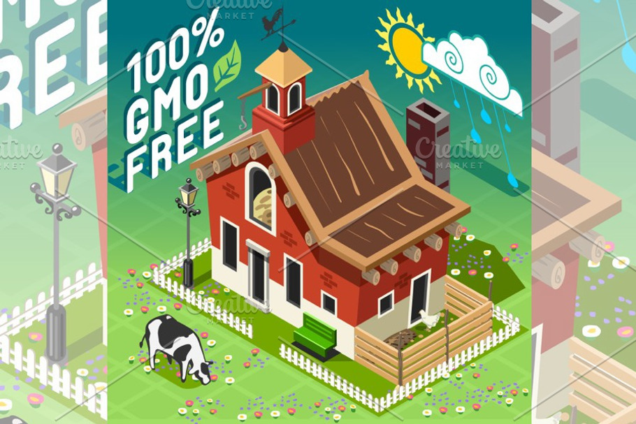 Isometric GMO Free Farming in Illustrations - product preview 8