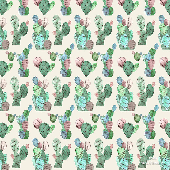 Desert Blues Cactus Watercolors in Patterns - product preview 3