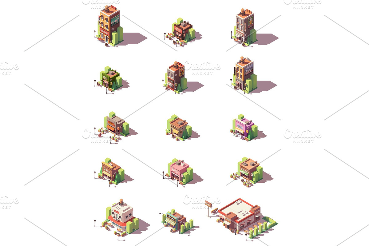 Vector isometric restaurants types in Illustrations - product preview 8