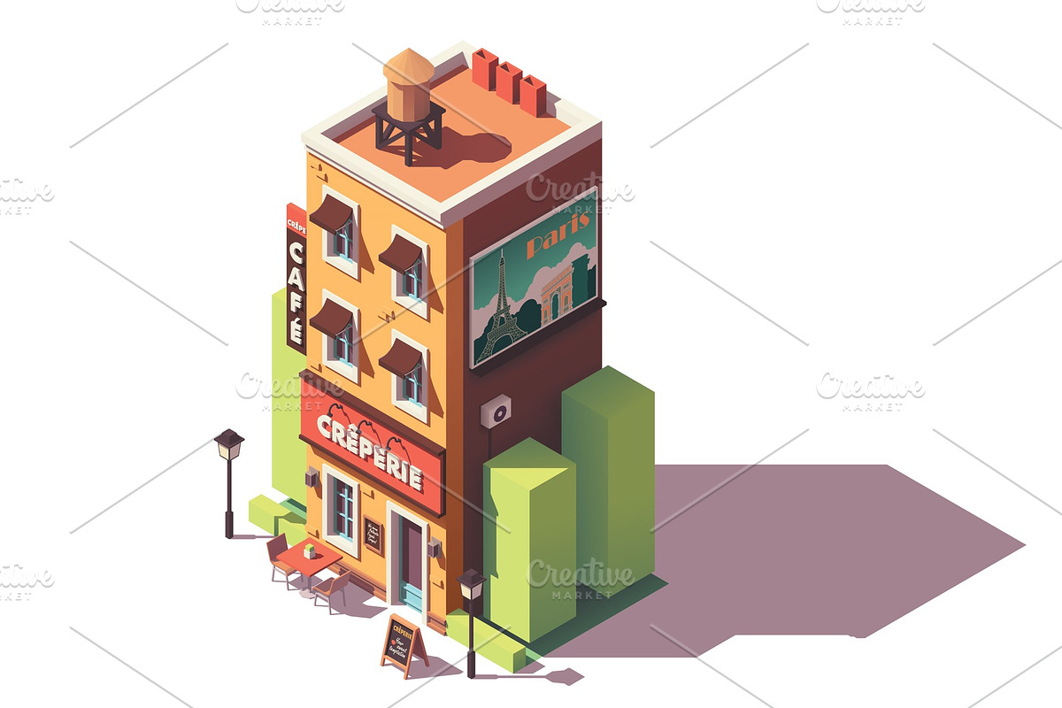 Vector isometric creperie restaurant in Illustrations - product preview 8