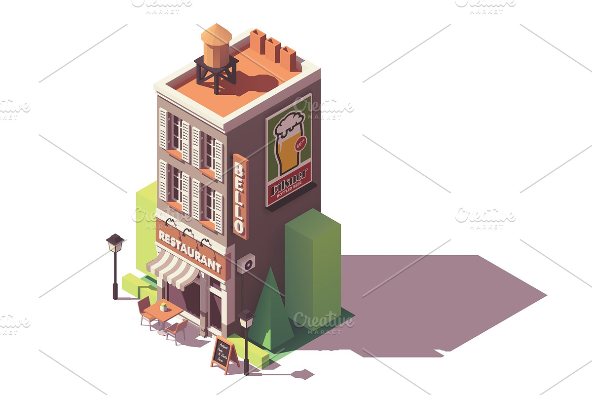 Vector isometric retro restaurant in Illustrations - product preview 8