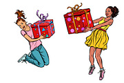 two girls joyful with gifts