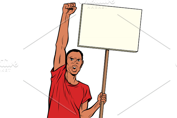 Afrikan man protests with a poster