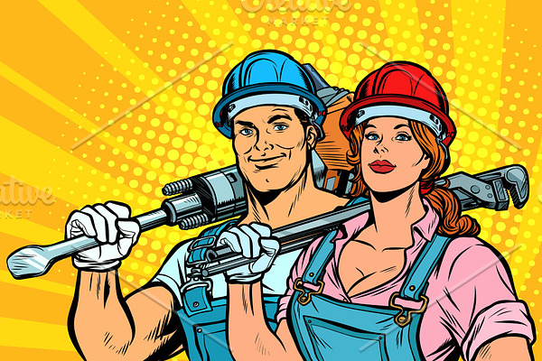 strong workers, man and woman. labor