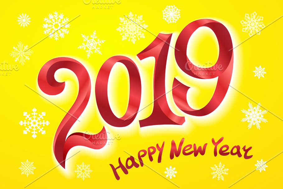 Happy New Year 2019. Greeting card. 