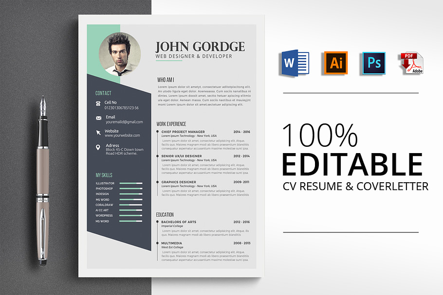 Stylish CV Word Resume Template in Resume Templates - product preview 8