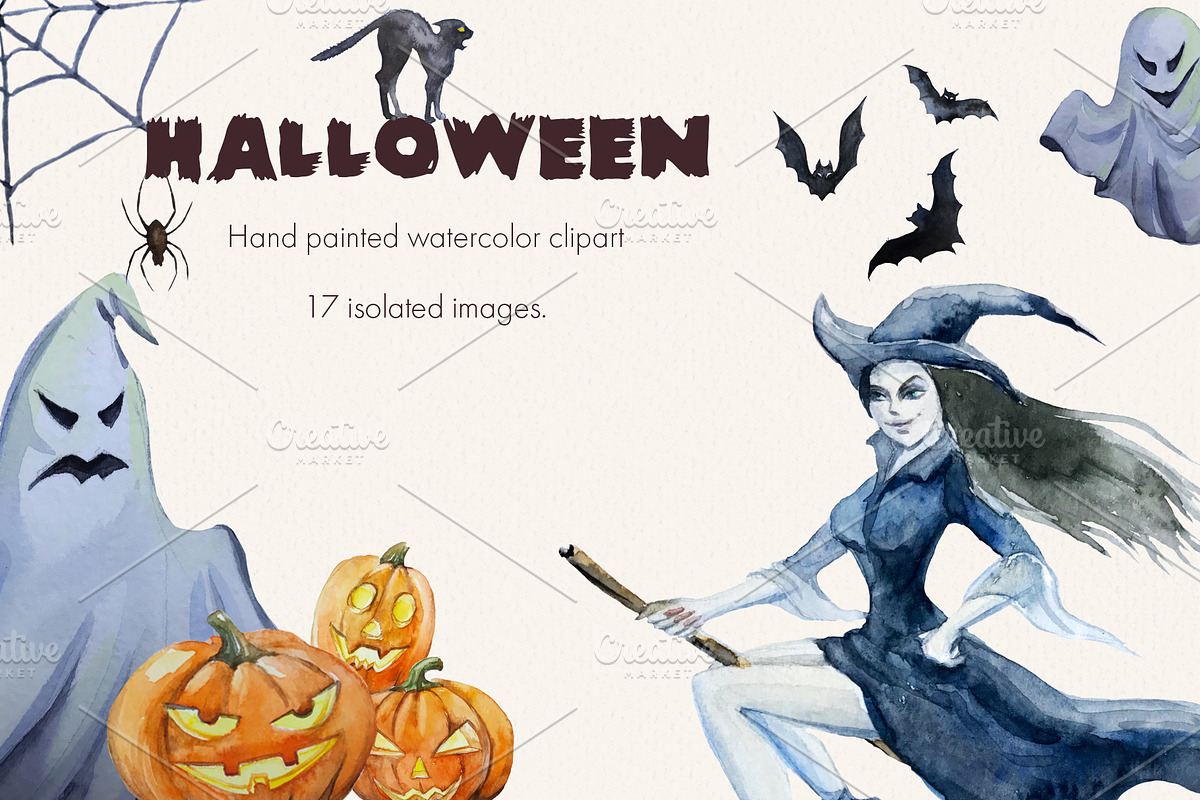 Halloween.Watercolor clipart in Illustrations - product preview 8