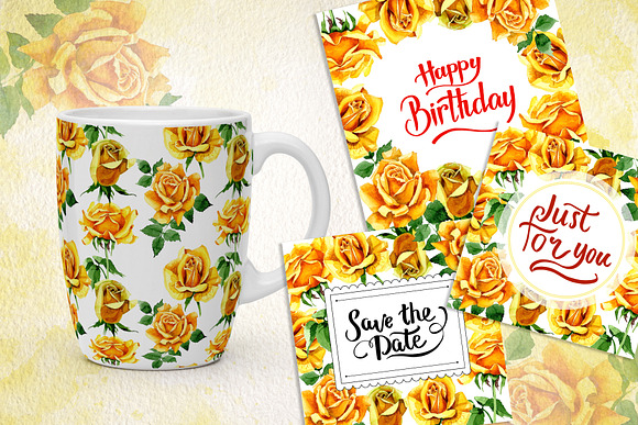 Yellow Roses PNG watercolor set in Illustrations - product preview 4