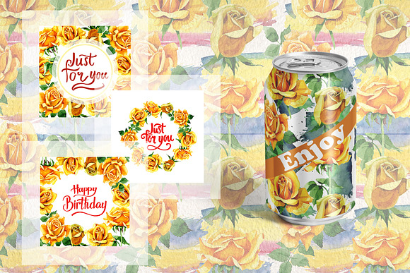 Yellow Roses PNG watercolor set in Illustrations - product preview 5