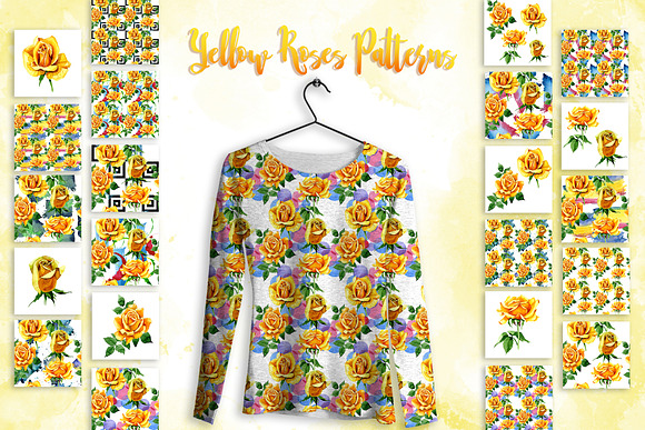Yellow Roses PNG watercolor set in Illustrations - product preview 6