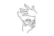 Line Drawing Woman face with hands