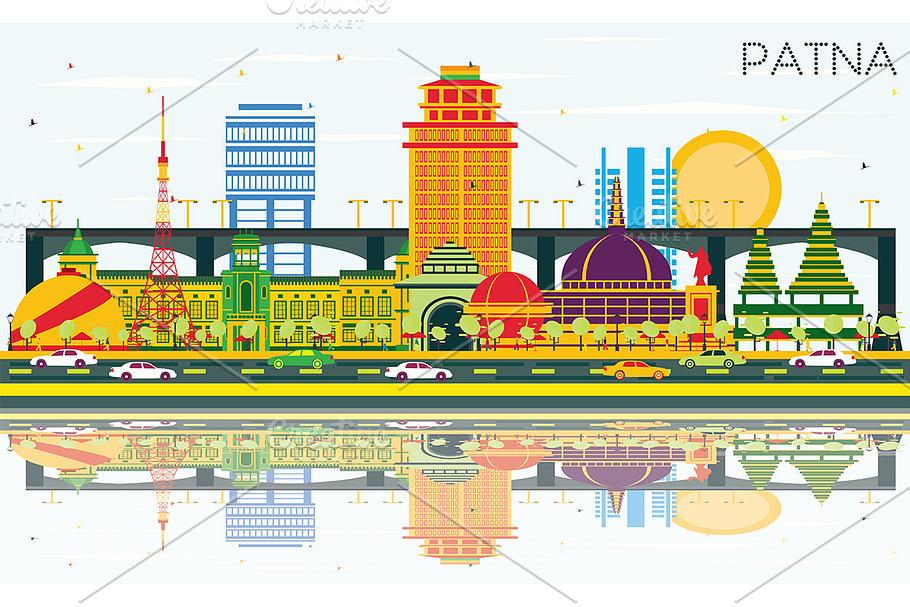 Patna India City Skyline with Color  in Illustrations - product preview 8