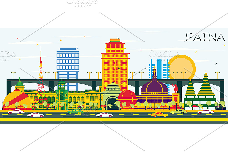 Patna India City Skyline with Color 