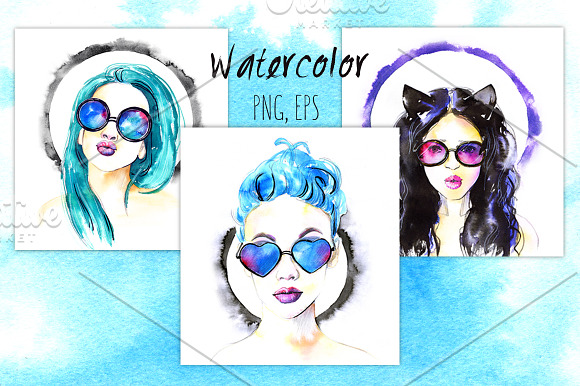 Watercolor fashion girls in Illustrations - product preview 3