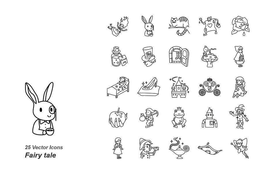 Fairy tale outlines vector icons