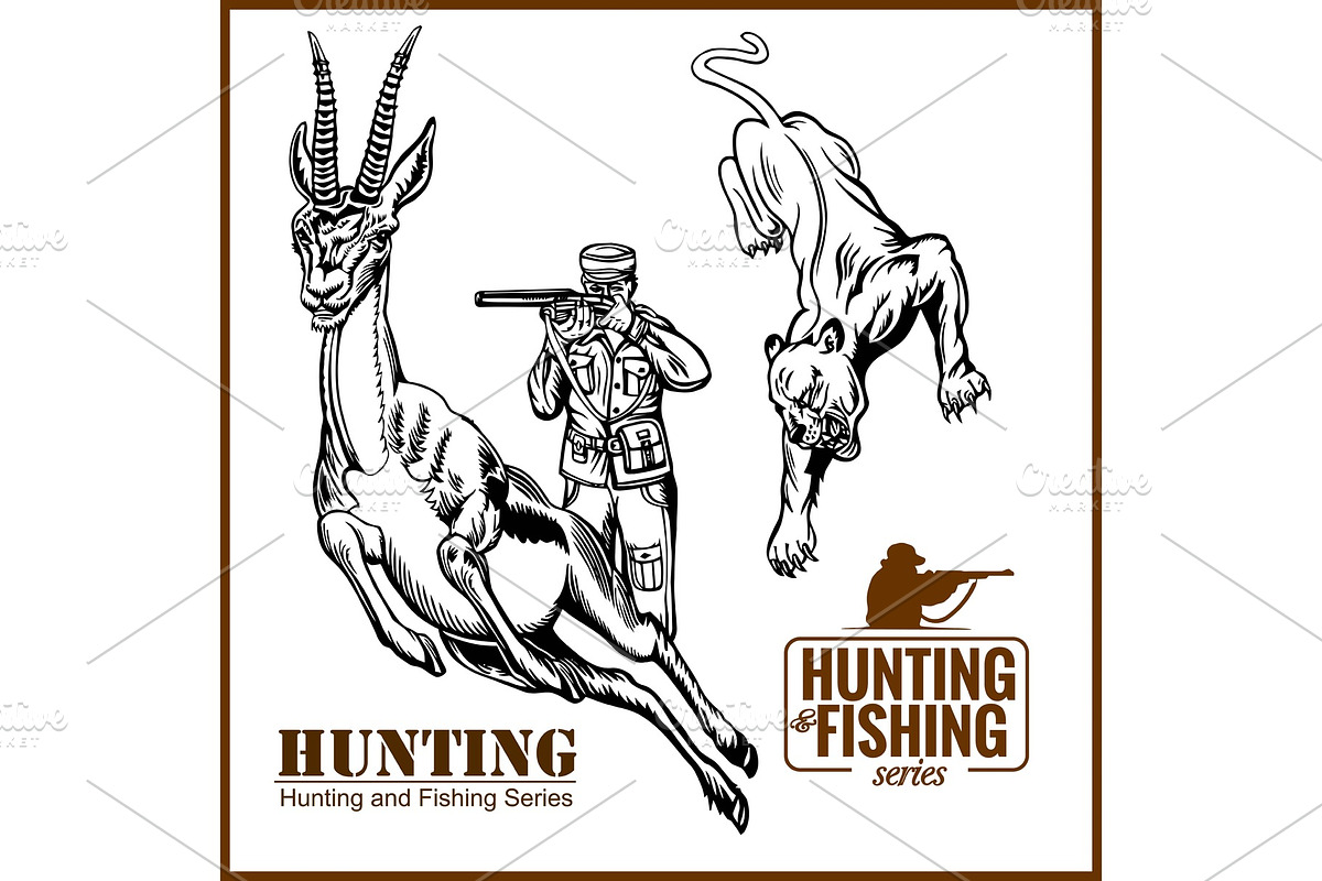 African safari hunting retro poster in Illustrations - product preview 8