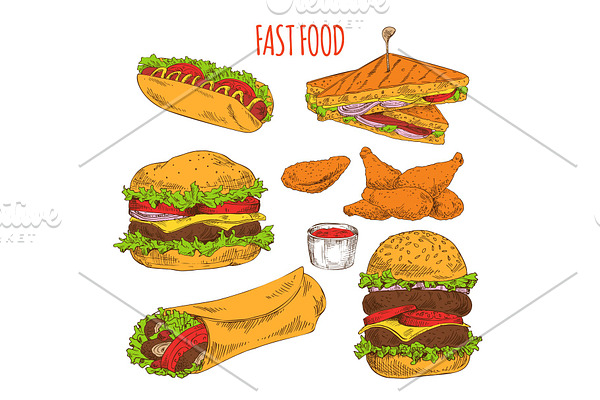 Fast Food Collection of Tasty Snacks