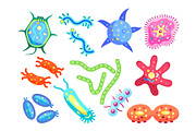 Bacteria Micro Creatures Set Vector