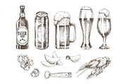 Beer Set and Various Snack Vector