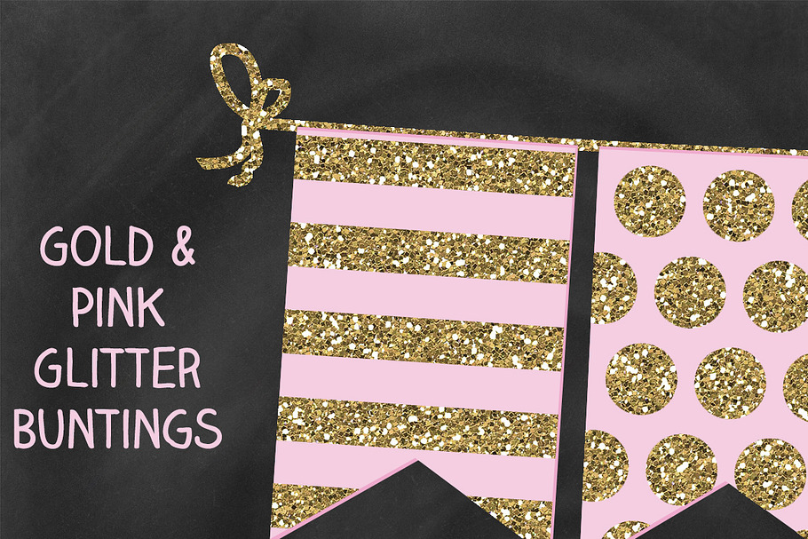 Pink and Gold Glitter Bunting Banner