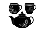 Teapot and cups, silhouettes