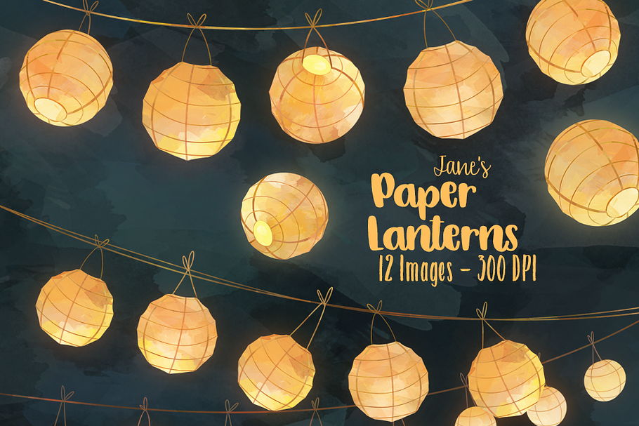 Watercolor Paper Lanterns Clipart in Illustrations - product preview 8