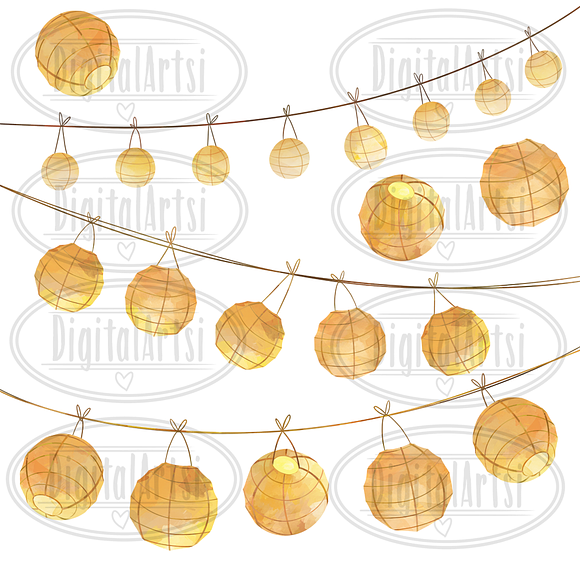 Watercolor Paper Lanterns Clipart in Illustrations - product preview 2