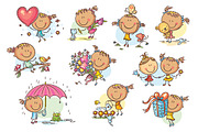 Happy and cute little girl set