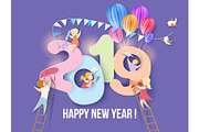 2019 Happy New Year design card with